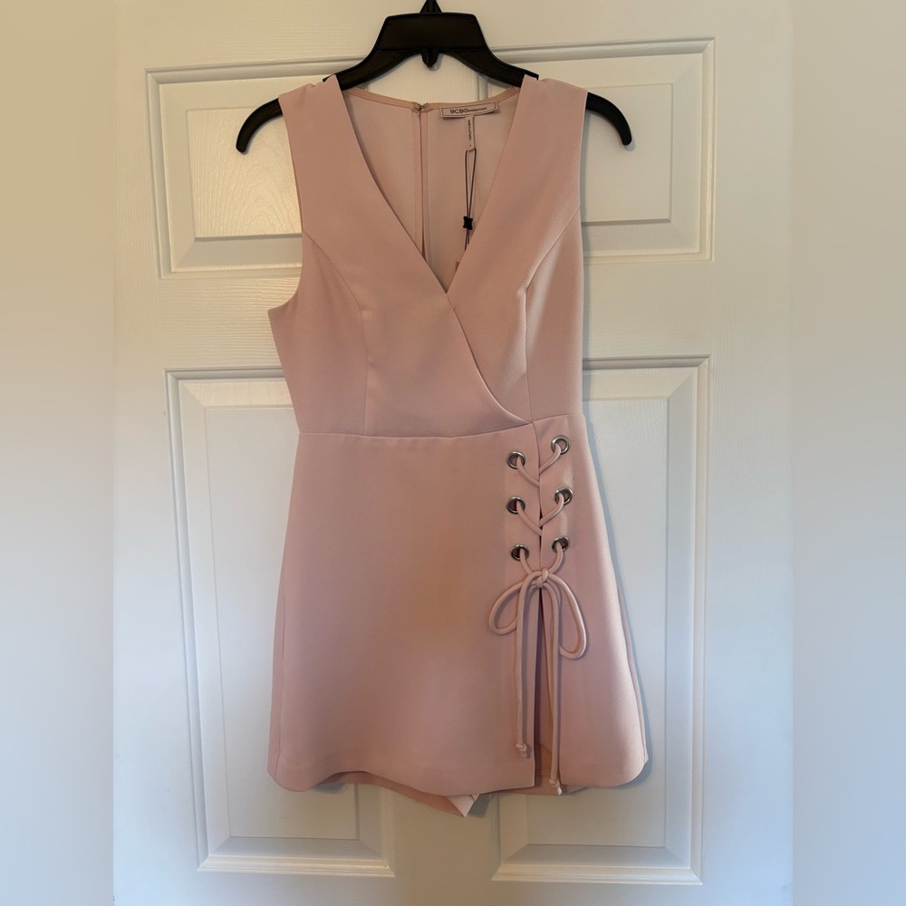 BCBGeneration Pink Lace-Up Romper